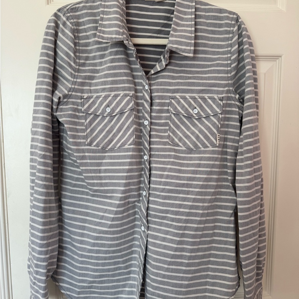 Like New Roxy Striped Button-Up Shirt